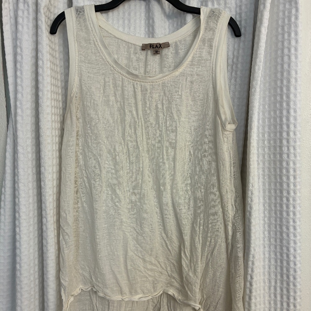 Flax Sleeveless Tank Top White Linen Size M